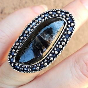 New Oversized Hypersthene 925 Silver Ring.